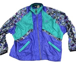 Nike Jacket Women's Medium Multicolor Teal Purple Windbreaker Zip Up Vintage 90s